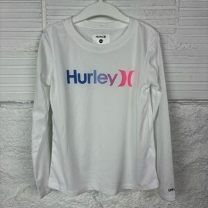 NWOT Hurley White dri fit rash guard UPF 50+ Long Sleeve Shirt size 5/6 & 10/12